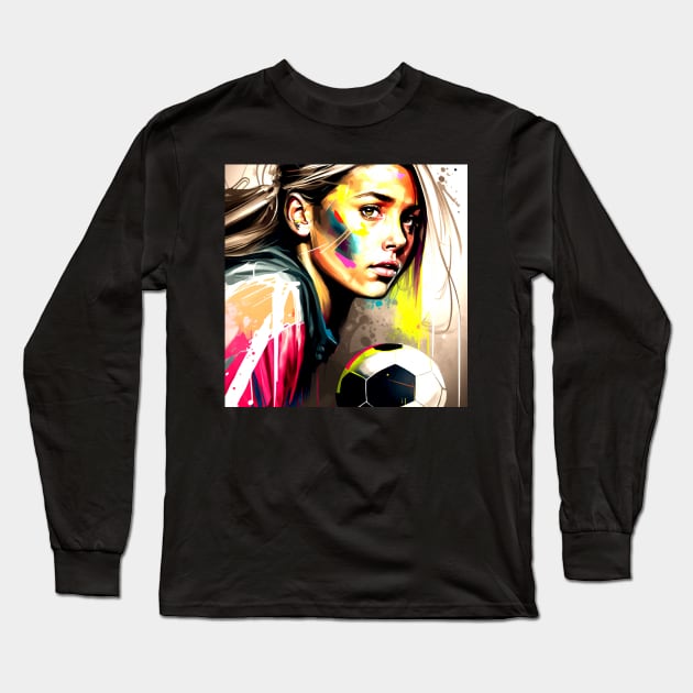 Soccer Girl Graffiti Art Splash Paint Long Sleeve T-Shirt by MaystarUniverse